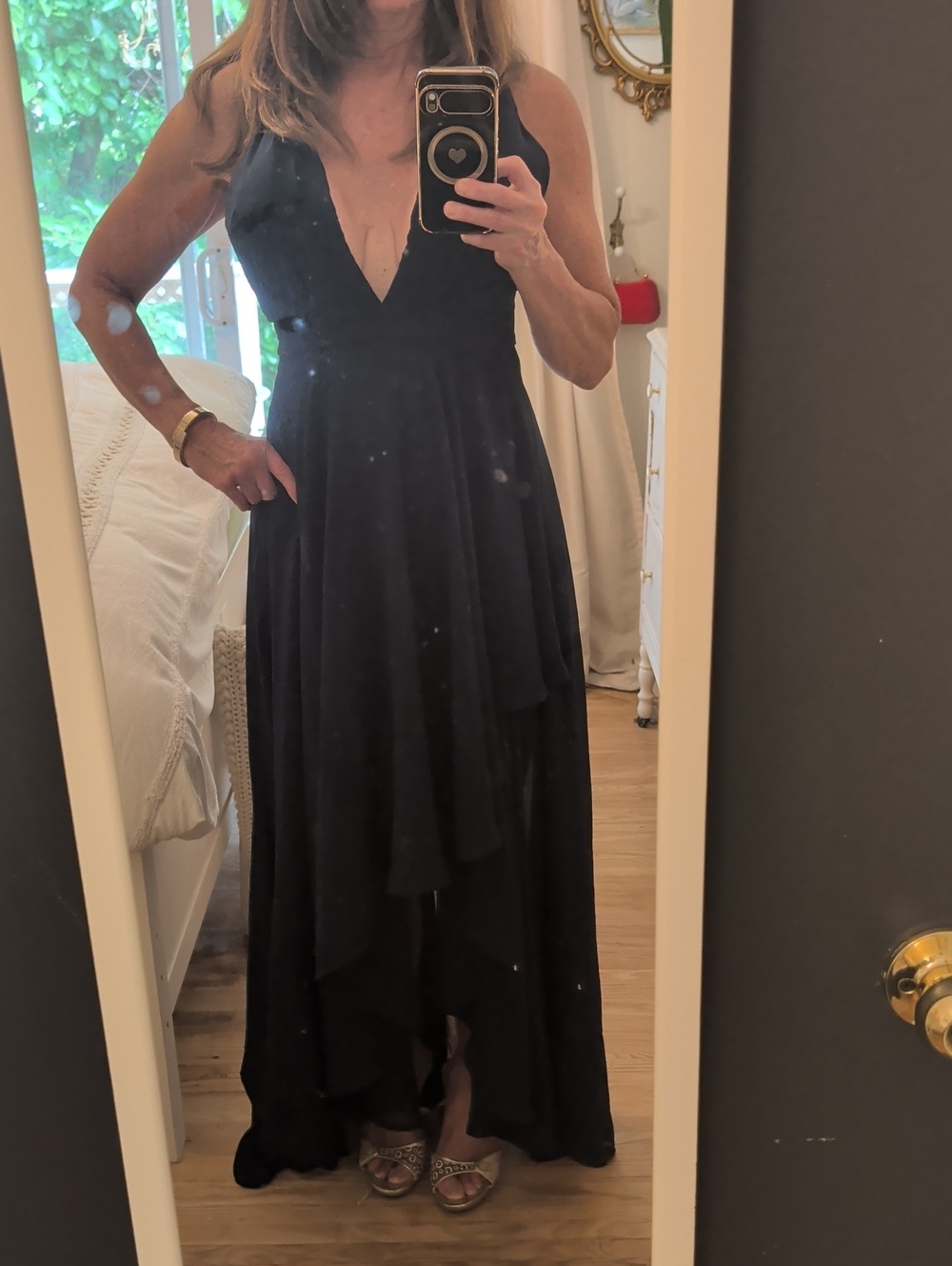 Navy V-Neck Layered Evening Dress